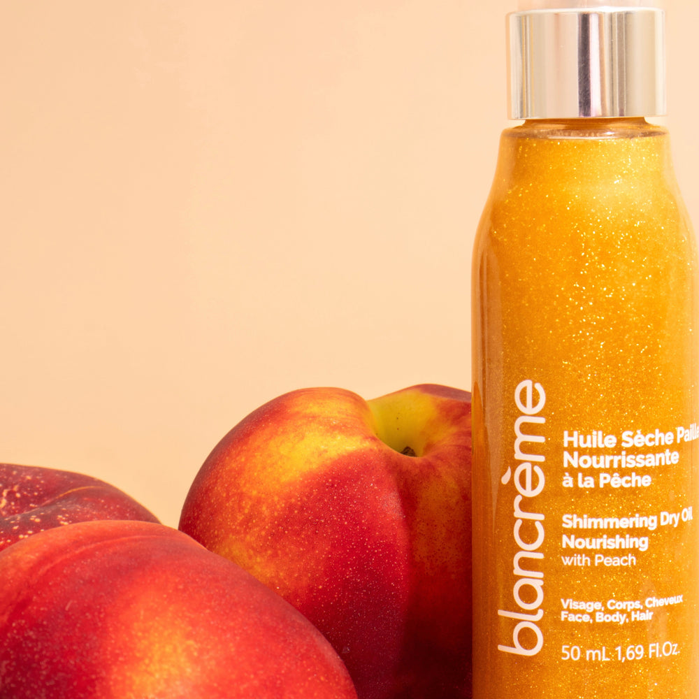 Huile sèche pailletée nourrissante - Pêche